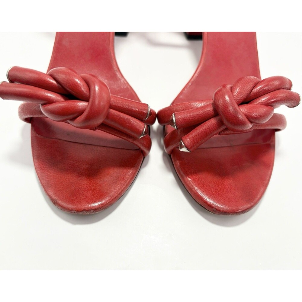 Balenciaga Red Block Heels w/ Knot Detail Silver Accents Sandal Sz EU 36.5 6.5 - Picture 6 of 13